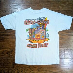 Senor‎ Lopez Vintage Graphic T-Shirt White Less Work More Play Mens XL 22x27